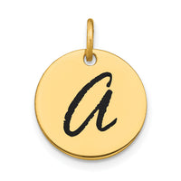 14k Polished Black Enamel Letter A Initial Disk Charm-YC1436A