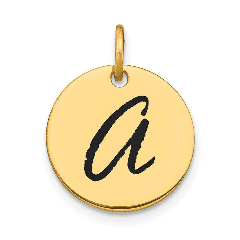 14k Polished Black Enamel Letter A Initial Disk Charm-YC1436A