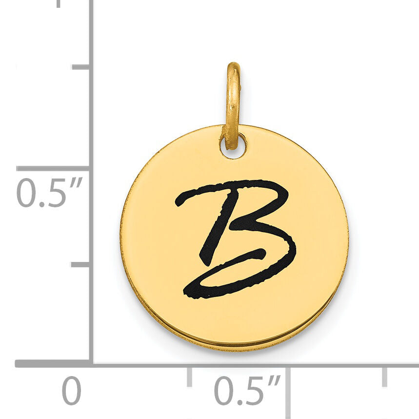 14k Polished Black Enamel Letter B Initial Disk Charm-YC1436B