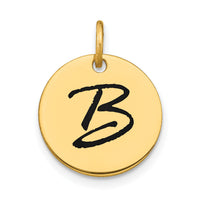 14k Polished Black Enamel Letter B Initial Disk Charm-YC1436B