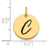 14k Polished Black Enamel Letter C Initial Disk Charm-YC1436C