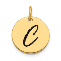 14k Polished Black Enamel Letter C Initial Disk Charm-YC1436C