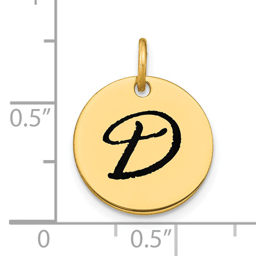 14k Polished Black Enamel Letter D Initial Disk Charm-YC1436D