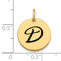 14k Polished Black Enamel Letter D Initial Disk Charm-YC1436D