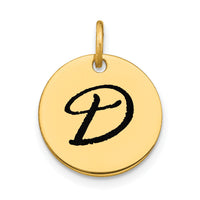 14k Polished Black Enamel Letter D Initial Disk Charm-YC1436D