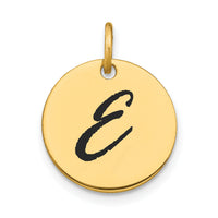 14k Polished Black Enamel Letter E Initial Disk Charm-YC1436E