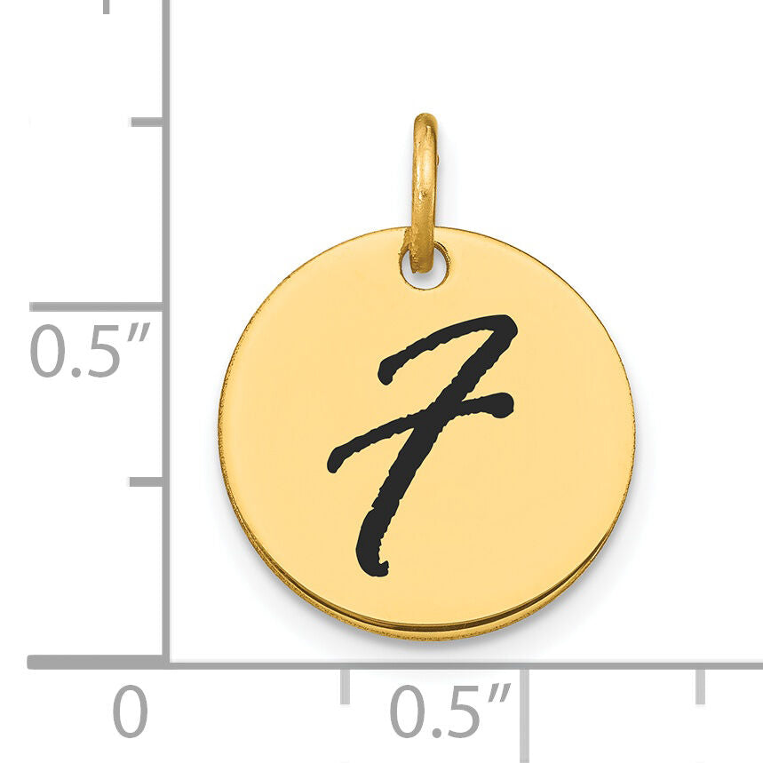 14k Polished Black Enamel Letter F Initial Disk Charm-YC1436F