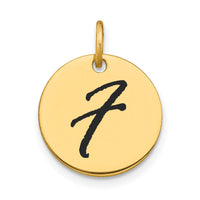 14k Polished Black Enamel Letter F Initial Disk Charm-YC1436F