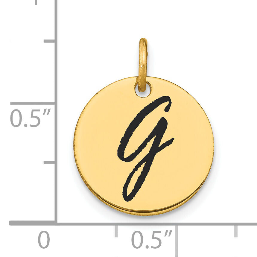 14k Polished Black Enamel Letter G Initial Disk Charm-YC1436G