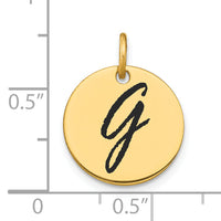 14k Polished Black Enamel Letter G Initial Disk Charm-YC1436G