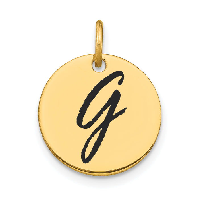 14k Polished Black Enamel Letter G Initial Disk Charm-YC1436G