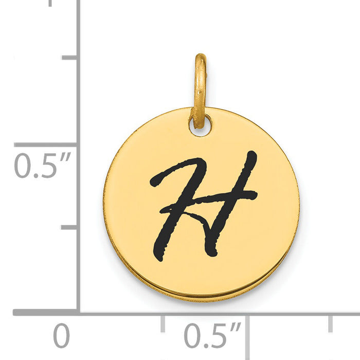14k Polished Black Enamel Letter H Initial Disk Charm-YC1436H