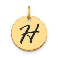 14k Polished Black Enamel Letter H Initial Disk Charm-YC1436H