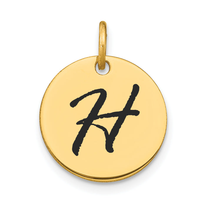 14k Polished Black Enamel Letter H Initial Disk Charm-YC1436H