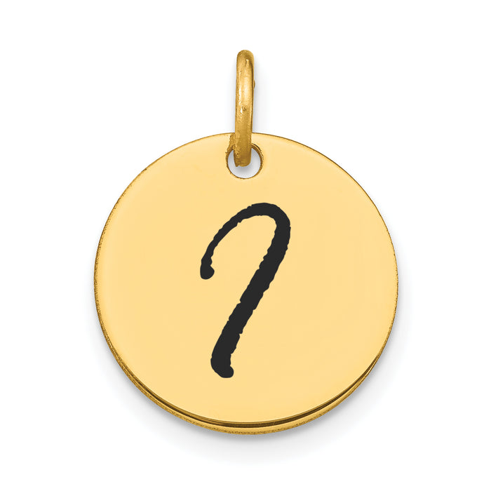 14k Polished Black Enamel Letter I Initial Disk Charm-YC1436I