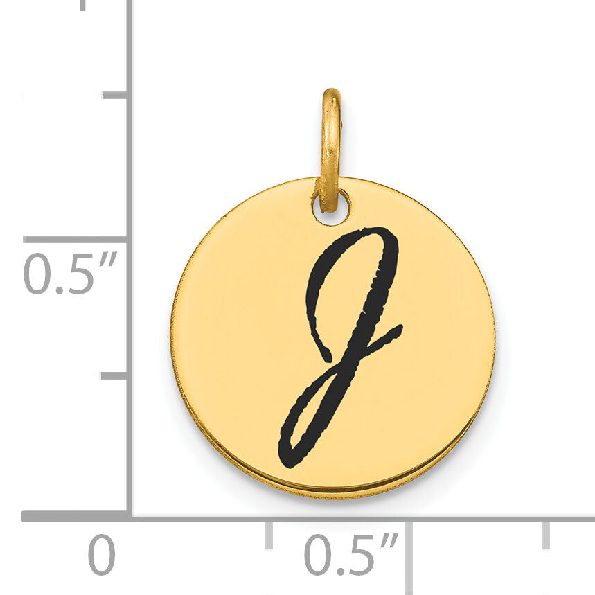 14k Polished Black Enamel Letter J Initial Disk Charm-YC1436J