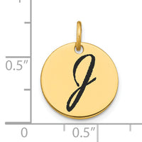 14k Polished Black Enamel Letter J Initial Disk Charm-YC1436J