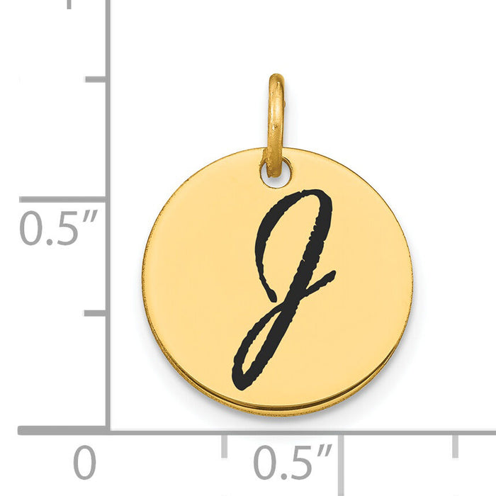 14k Polished Black Enamel Letter J Initial Disk Charm-YC1436J