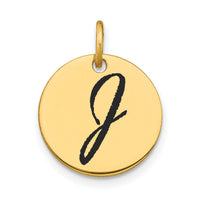 14k Polished Black Enamel Letter J Initial Disk Charm-YC1436J