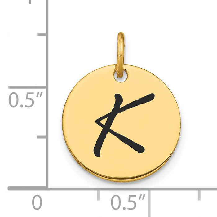 14k Polished Black Enamel Letter K Initial Disk Charm-YC1436K