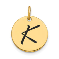 14k Polished Black Enamel Letter K Initial Disk Charm-YC1436K