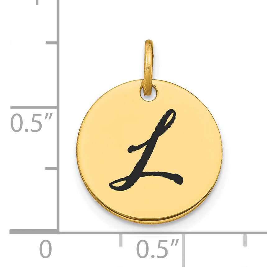 14k Polished Black Enamel Letter L Initial Disk Charm-YC1436L