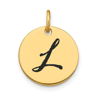 14k Polished Black Enamel Letter L Initial Disk Charm-YC1436L