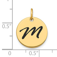 14k Polished Black Enamel Letter M Initial Disk Charm-YC1436M
