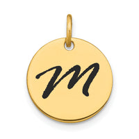 14k Polished Black Enamel Letter M Initial Disk Charm-YC1436M