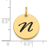 14k Polished Black Enamel Letter N Initial Disk Charm-YC1436N