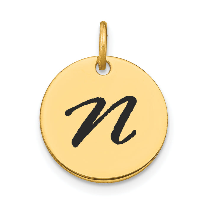 14k Polished Black Enamel Letter N Initial Disk Charm-YC1436N