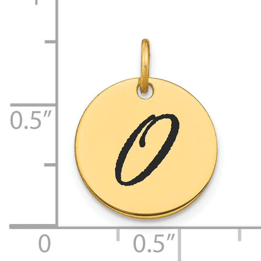 14k Polished Black Enamel Letter O Initial Disk Charm-YC1436O