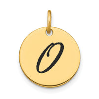 14k Polished Black Enamel Letter O Initial Disk Charm-YC1436O