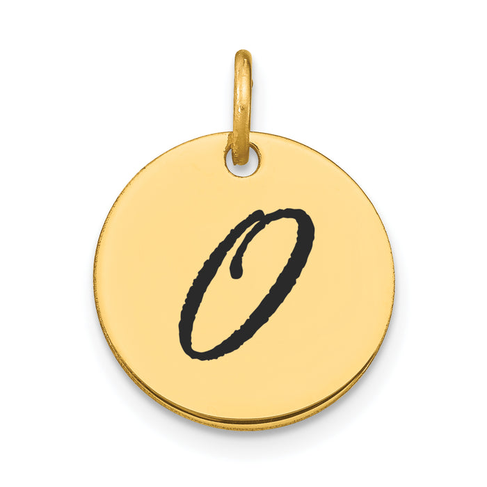 14k Polished Black Enamel Letter O Initial Disk Charm-YC1436O