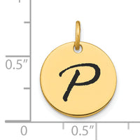 14k Polished Black Enamel Letter P Initial Disk Charm-YC1436P