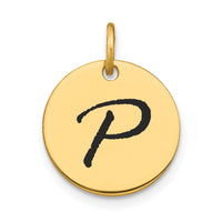 14k Polished Black Enamel Letter P Initial Disk Charm-YC1436P