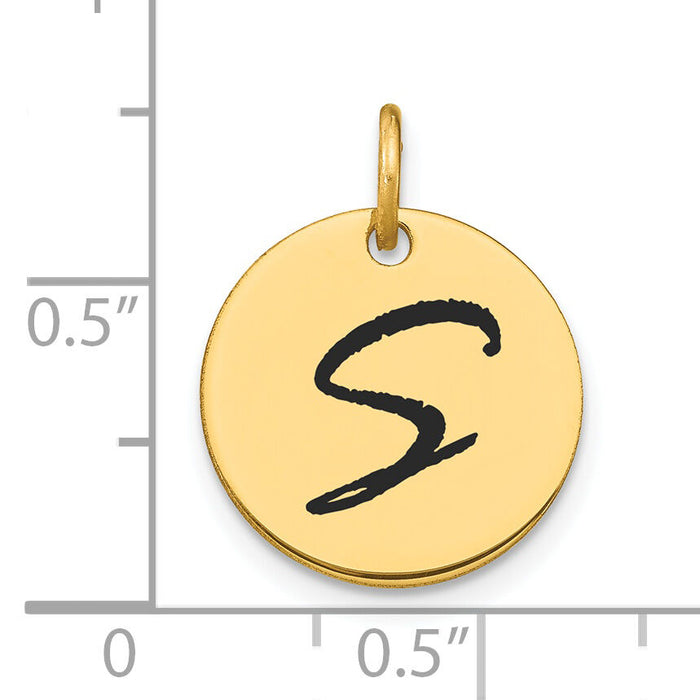 14k Polished Black Enamel Letter S Initial Disk Charm-YC1436S