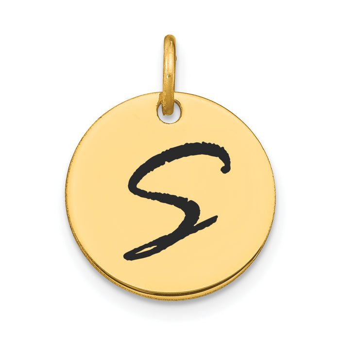 14k Polished Black Enamel Letter S Initial Disk Charm-YC1436S