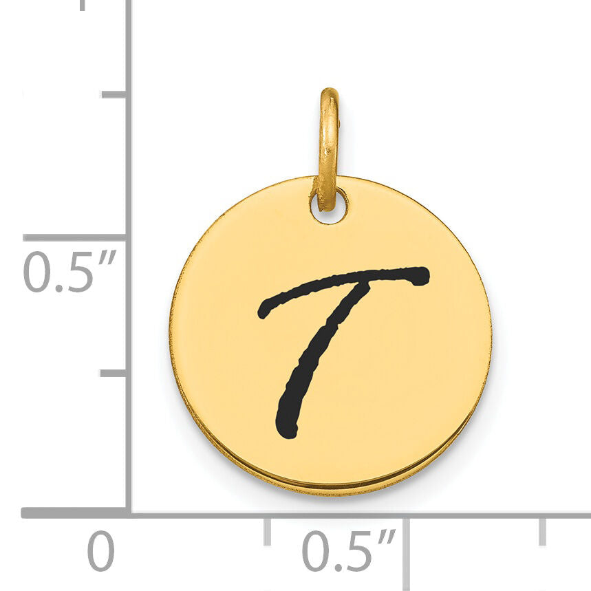 14k Polished Black Enamel Letter T Initial Disk Charm-YC1436T
