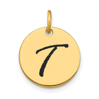 14k Polished Black Enamel Letter T Initial Disk Charm-YC1436T