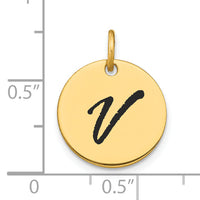 14k Polished Black Enamel Letter V Initial Disk Charm-YC1436V
