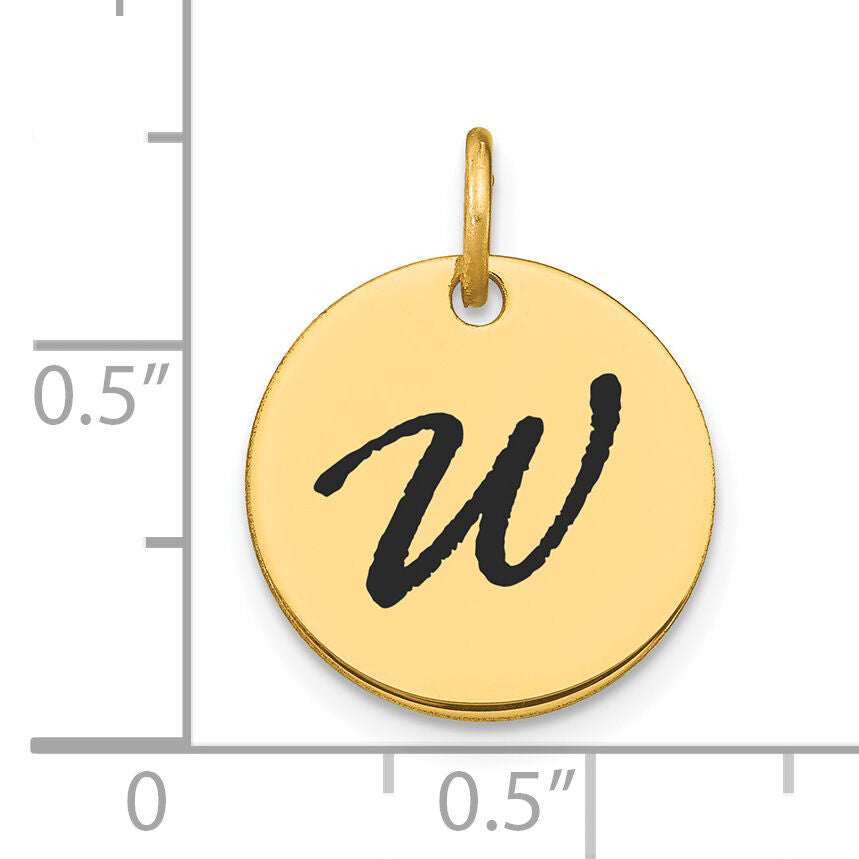 14k Polished Black Enamel Letter W Initial Disk Charm-YC1436W