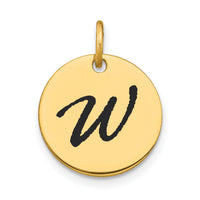 14k Polished Black Enamel Letter W Initial Disk Charm-YC1436W