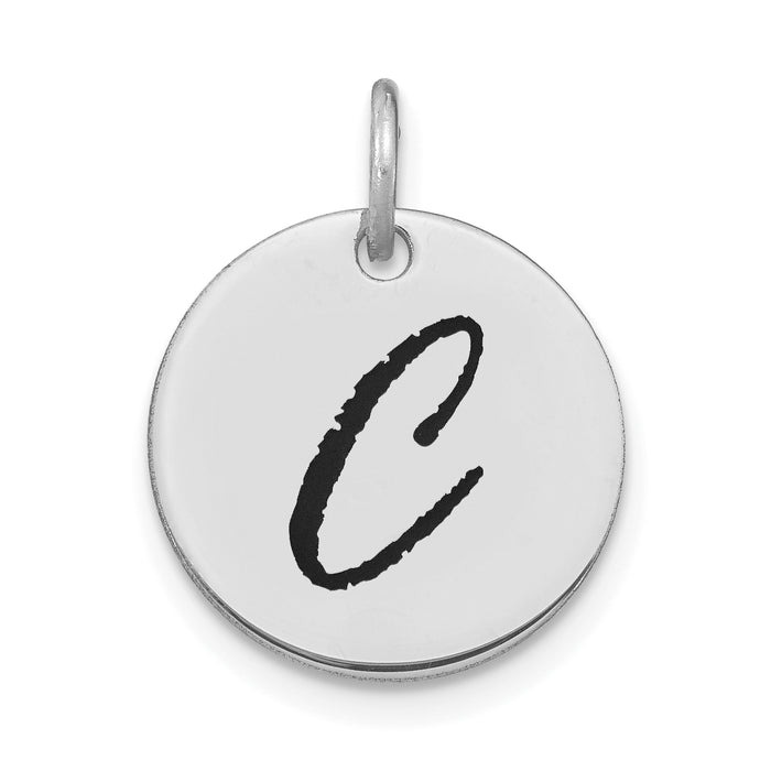 14kw Polished Black Enamel Letter C Initial Disk Charm-YC1436WC