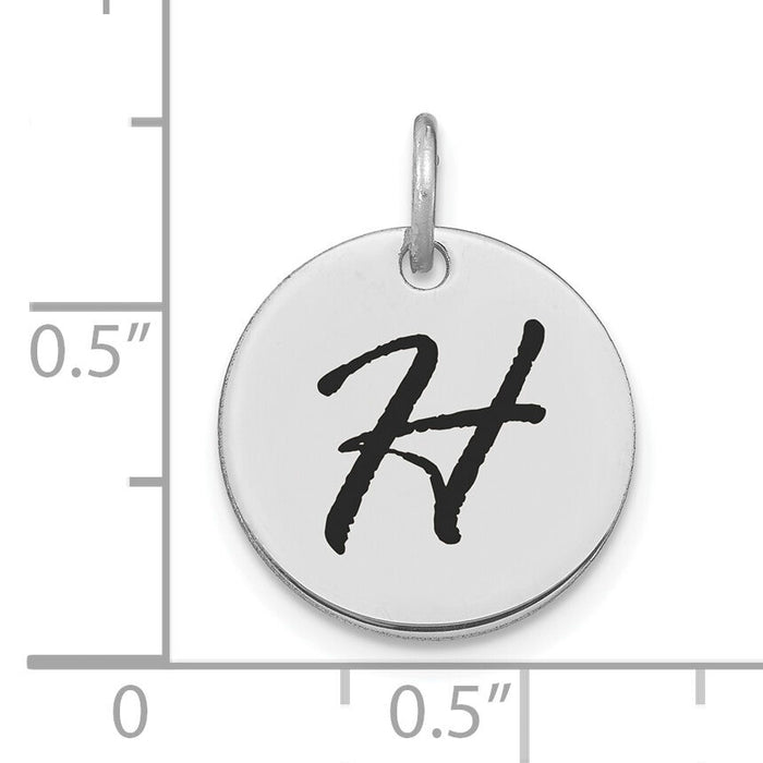 14kw Polished Black Enamel Letter H Initial Disk Charm-YC1436WH