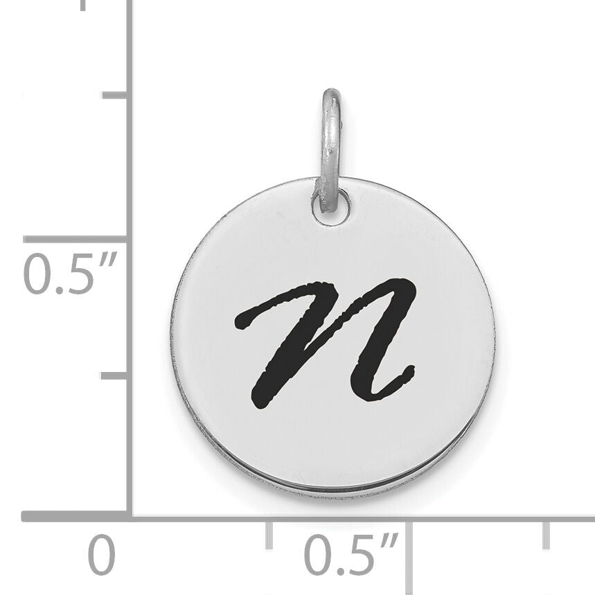 14kw Polished Black Enamel Letter N Initial Disk Charm-YC1436WN