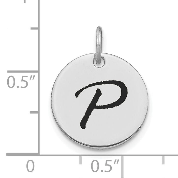 14kw Polished Black Enamel Letter P Initial Disk Charm-YC1436WP