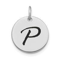 14kw Polished Black Enamel Letter P Initial Disk Charm-YC1436WP