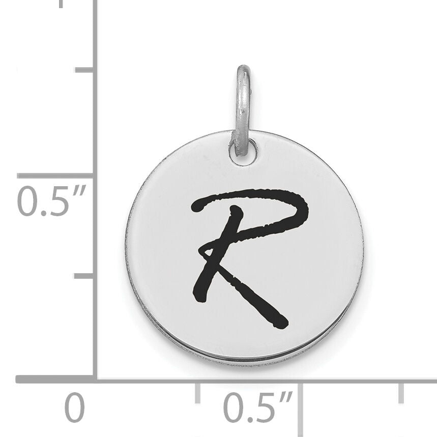 14kw Polished Black Enamel Letter R Initial Disk Charm-YC1436WR