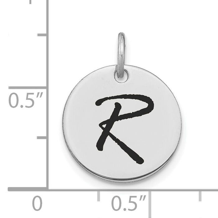 14kw Polished Black Enamel Letter R Initial Disk Charm-YC1436WR
